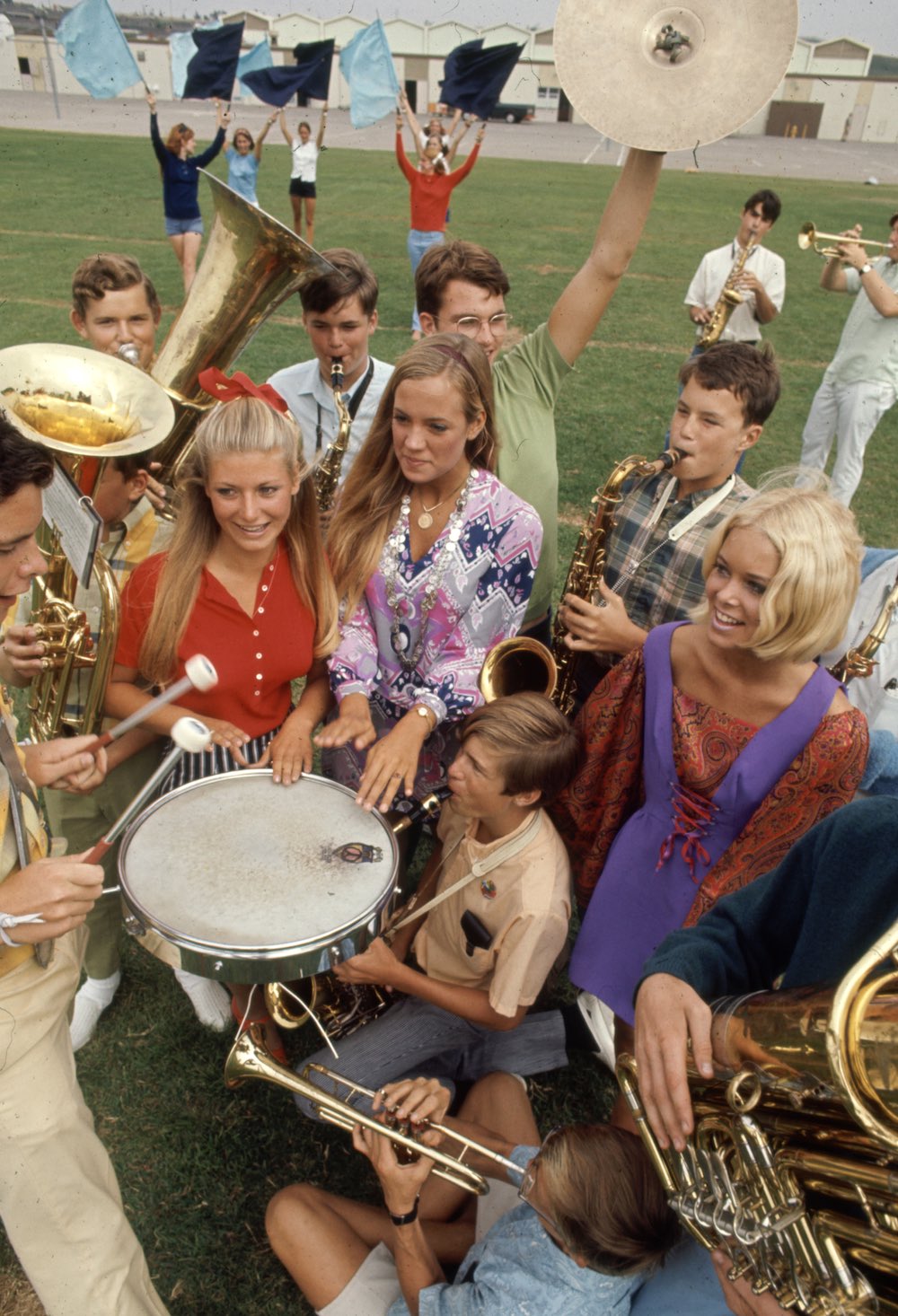 Subject: Southern High school student band wearing hippy fashion. California October 1969 Photographer- arthur Schatz Time Inc Owned merlin- 1201960