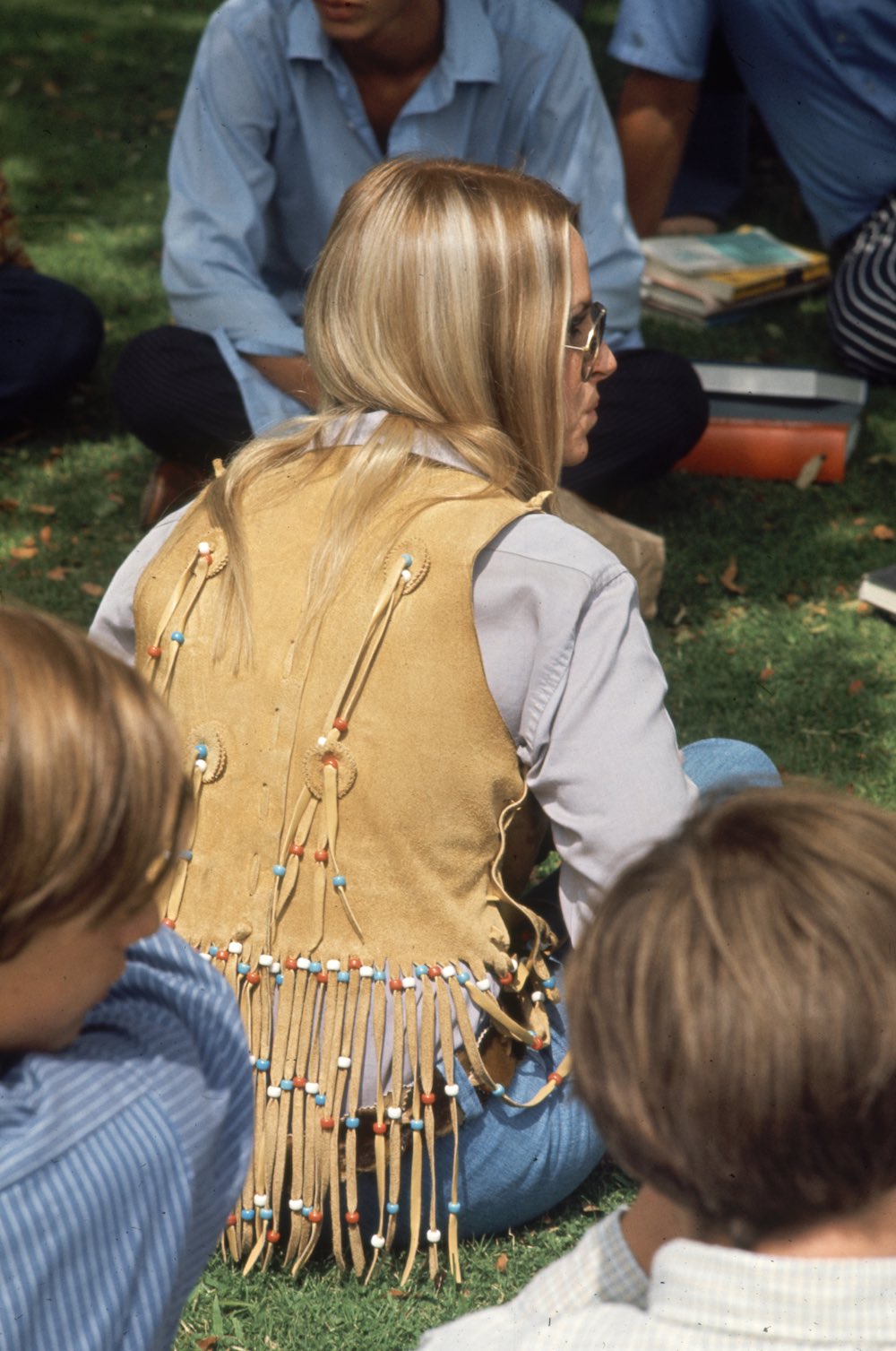 Subject: Southern California high schooler wearing a buckskin vest and other hippy fashion. California October 1969 Photographer- Arthur Schatz Time Inc Owned merlin- 1201954