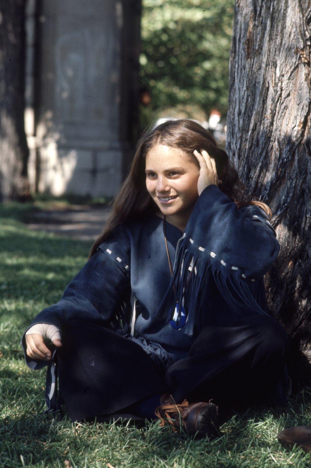 Subject: High Schooler Nina Nalhaus wearing wool pants and a home made jacket at high school. Denver, Colorado October 1969 Photographer- Arthur Schatz Time Inc Owned merlin-1201944